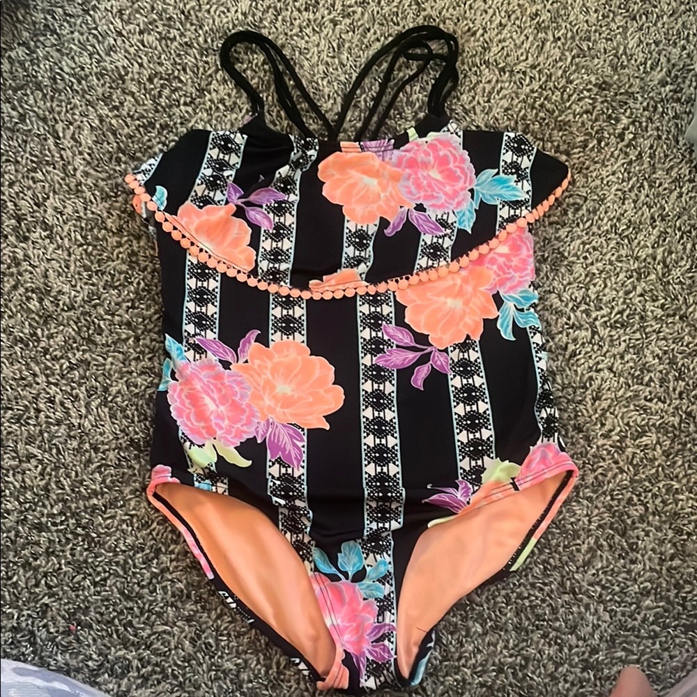 Wonder Nation Black Floral Kids One Piece